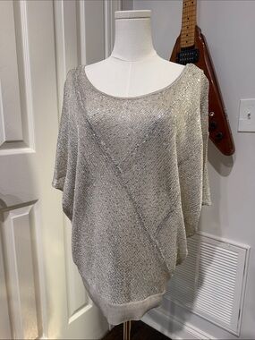 Matty M Silver Metallic Scoop-Neck Pullover